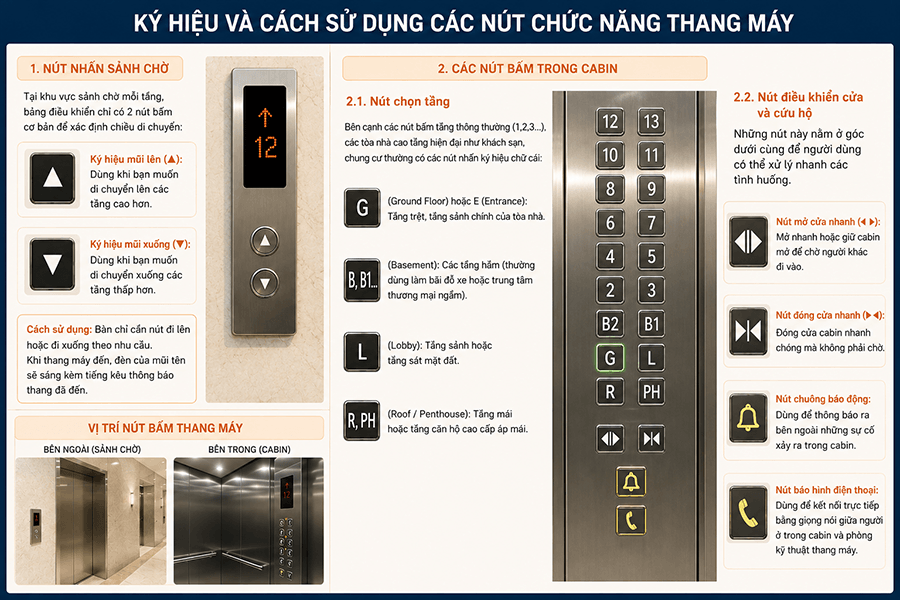 Ký hiệu của nút bấm thang máy